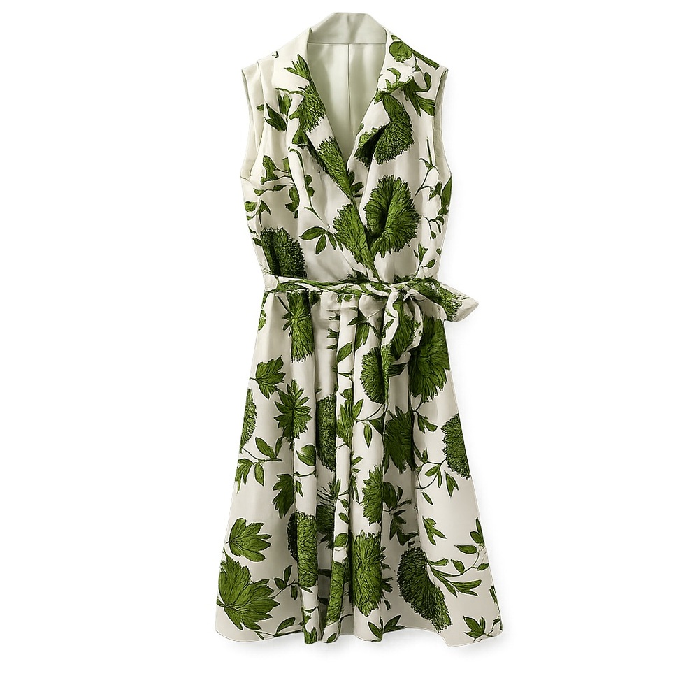 Jessica Howard Green Floral Satin Wrap Midi Dress Belted Sleeveless Boho Size 8